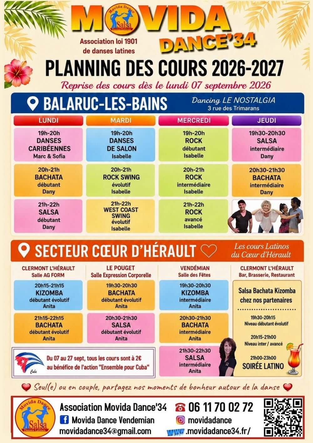 Planning des cours de danses 2026-2027