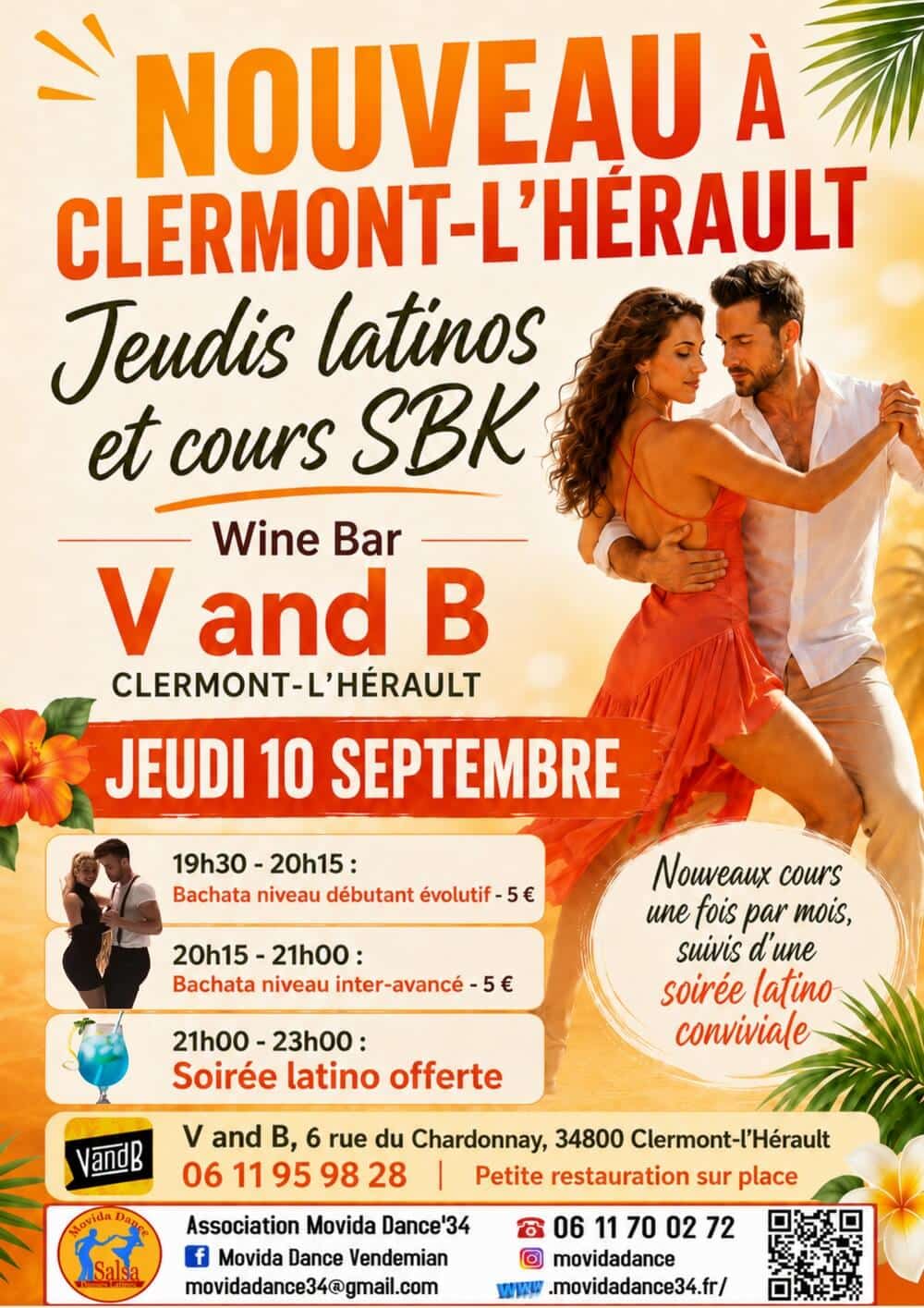 Jeudi Latino au V and B à Clermont L'Hérault