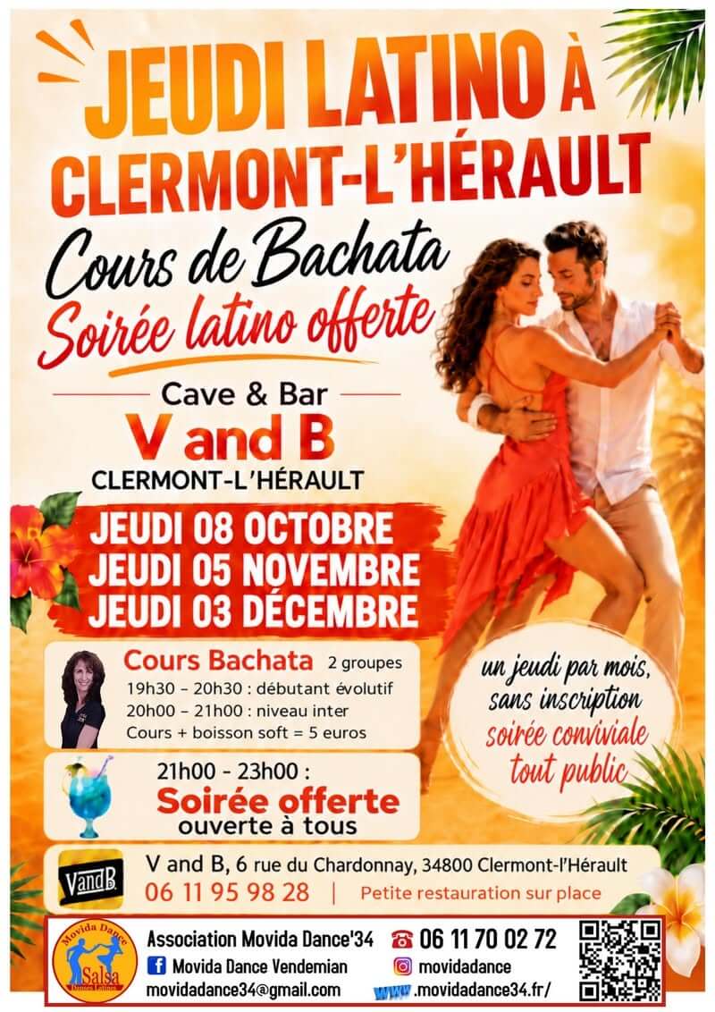 Jeudi Latino au V and B à Clermont L'Hérault